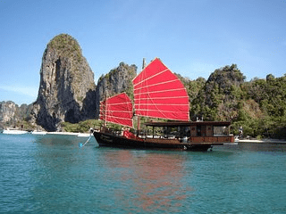 chinese junk style boat near Railey Bay Krabi